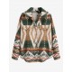 Women's Long Sleeve Ethnic Style Aztec Geo Tribal Printed Flap Detail Button Up Wool Blend Shirt Jacket Shacket