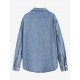 Women's Streetwear Acid Wash Pocket Button Up Curved Hem Long Sleeve Denim Shacket